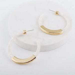 {BOGO} Gold & White Half Hoop Acrylic Earrings